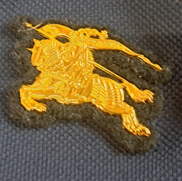 Burberry Men's Polo Shirt Navy Fine Mesh Gold Metal Equestrian Knight XS - Picture 11 of 16
